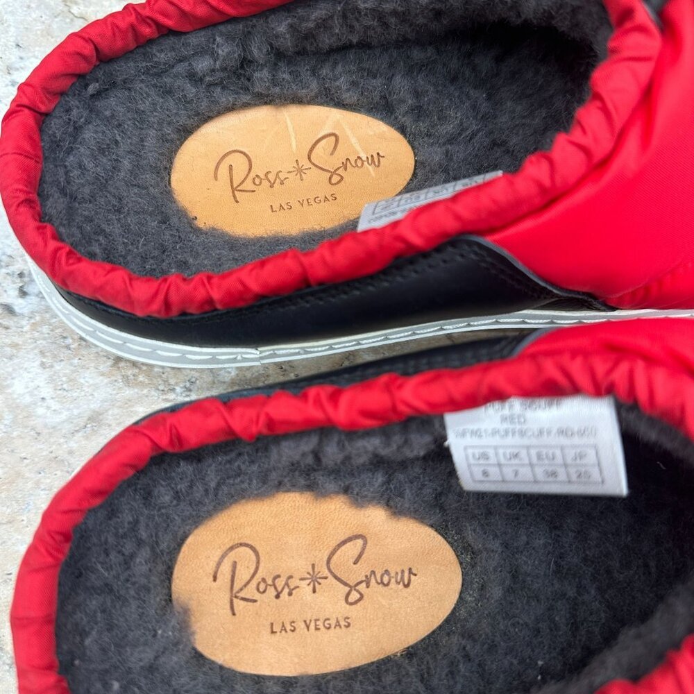 Ross Snow Red Puffer Scuff Mule Shoes Womens Slides Wool Lined Size US 8 - Picture 4 of 9